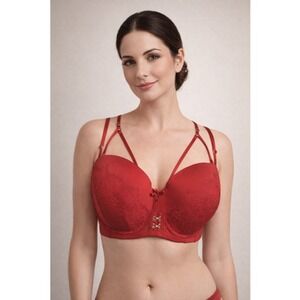 Cacique 46DD Red Lace Boost Strapless Convertible Bra Multiway NWT Plus Size